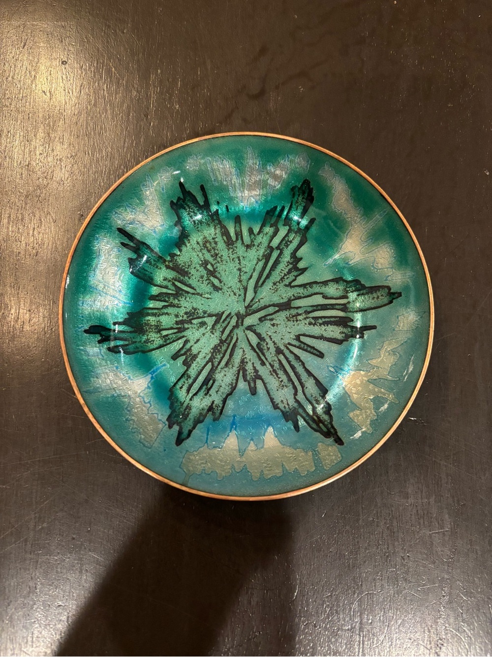 MCM Retro K. Haga Scandinavian Enamel on Copper Signed Bowl